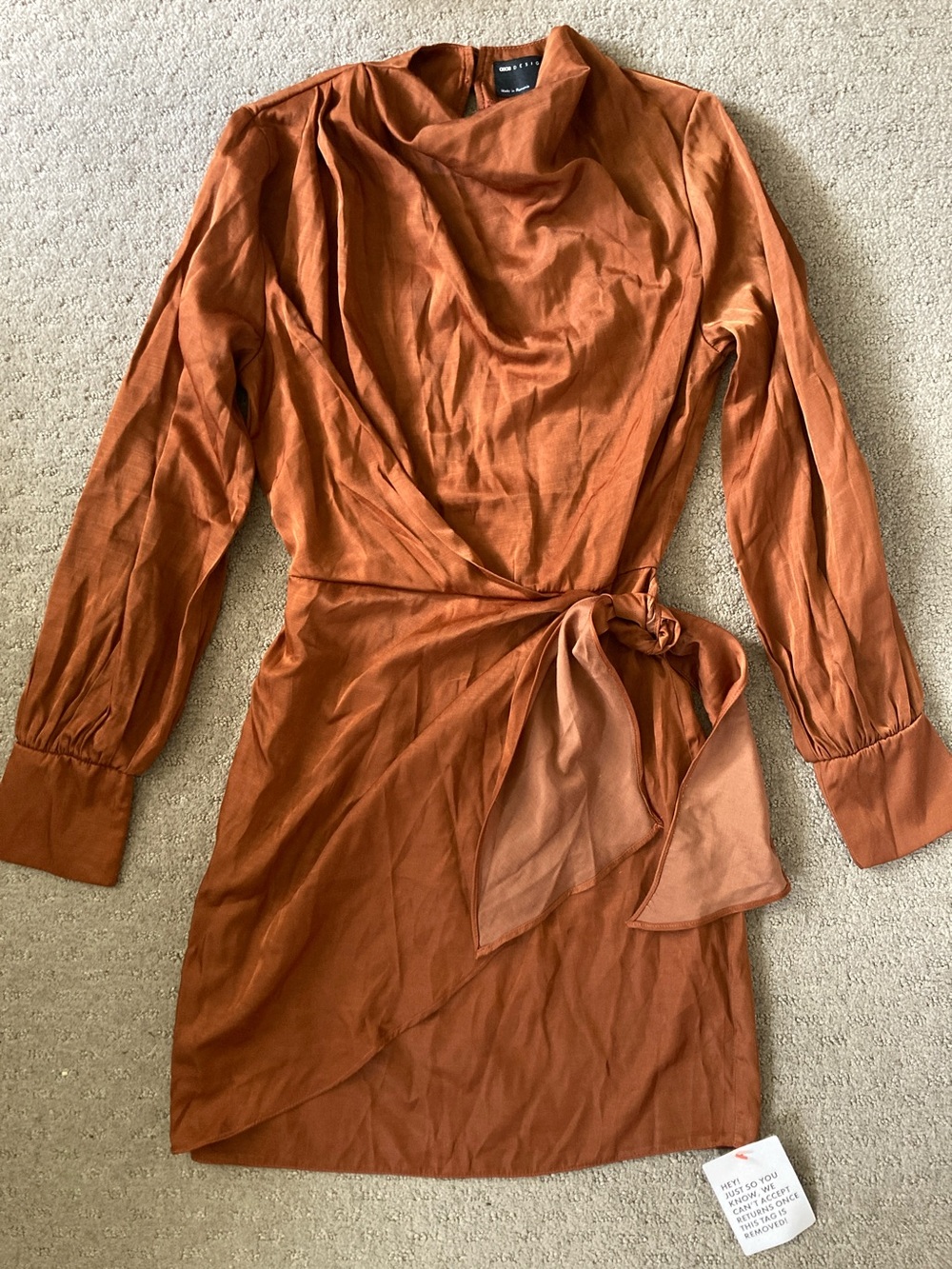 ASOS Design rust satin faux-wrap dress, US 2.